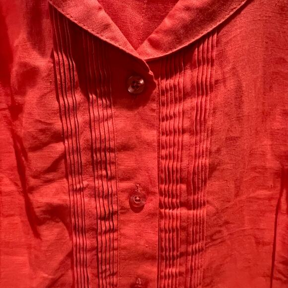 Fuchsia Coral Linen Shirt by Grace Elements, 20W‎ Pintuck Front Pleated Hem - Picture 4 of 13